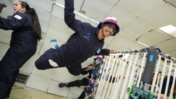 Chris Andrade floating in Zero-G