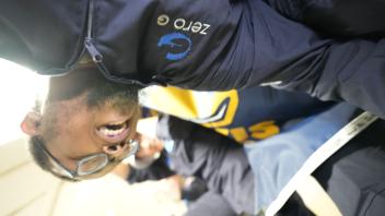 Sean Comick floating in Zero-G 