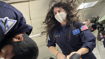 Kylie's hair floating in Zero-G
