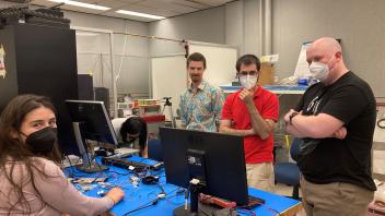 Kylie, Miranda, Sam, Adam, Cordell working on JSC CubeSat