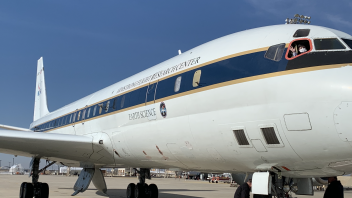 Katie Homer, a NASA Armstrong Pathways Intern, rides along in the DC-8 airplane as it taxis out in preparation for flight during her rotation with the DC-8 Operations Engineering Team.