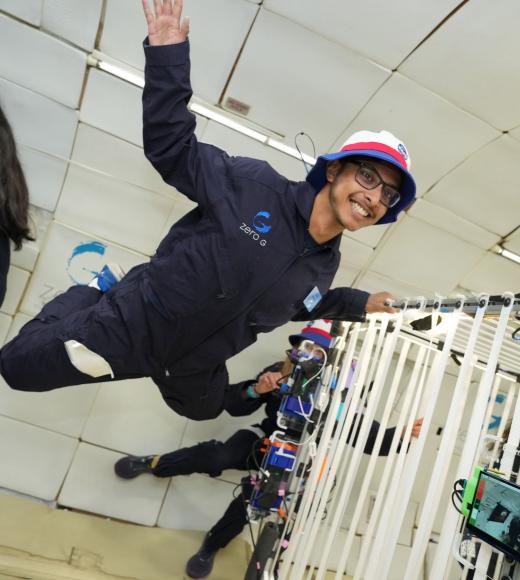 Chris Andrade floating in Zero-G